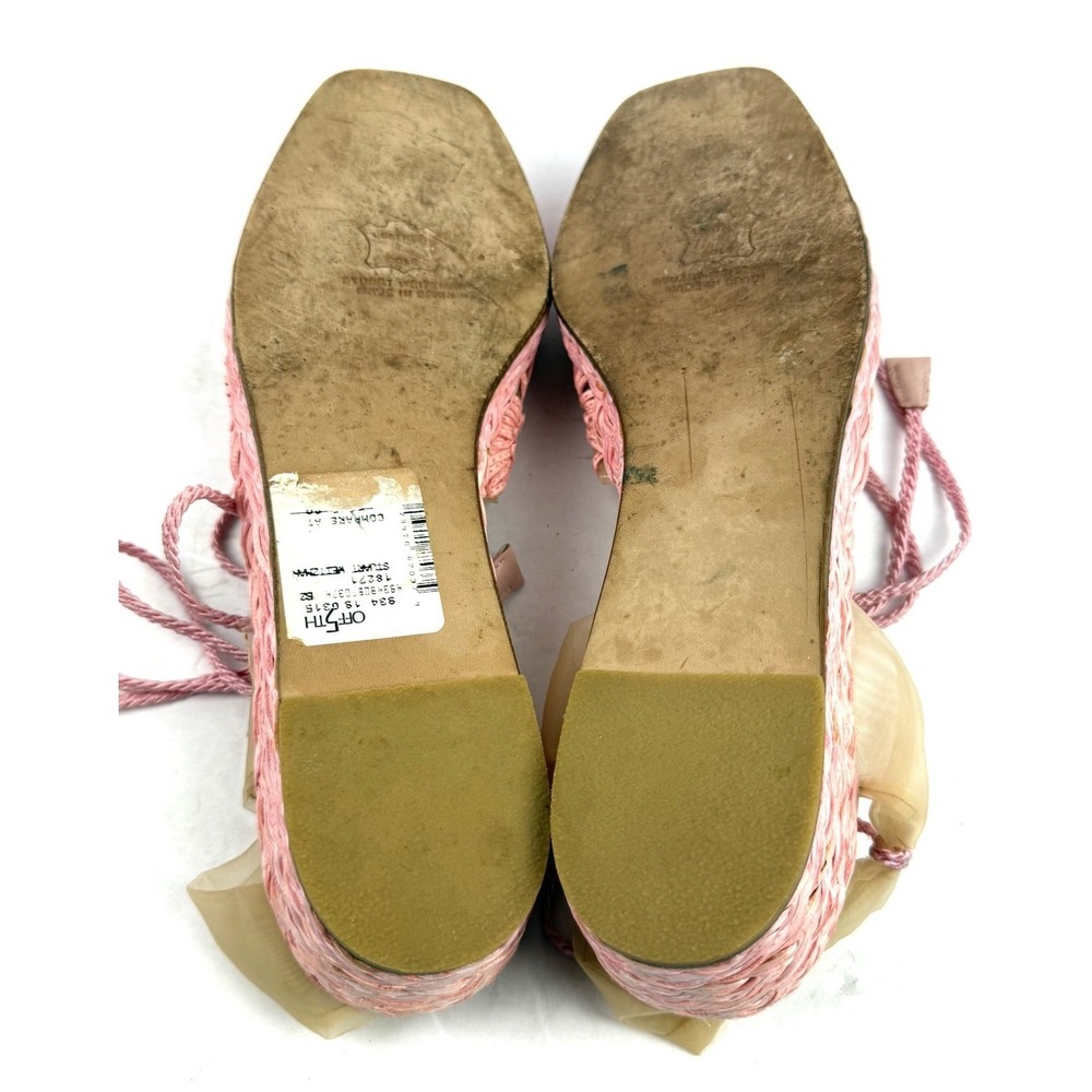 Stuart Weitzman Rafia Espadrille Flats Pink Mesh Barbiecore Lace Up 10 Narrow - Picture 7 of 9